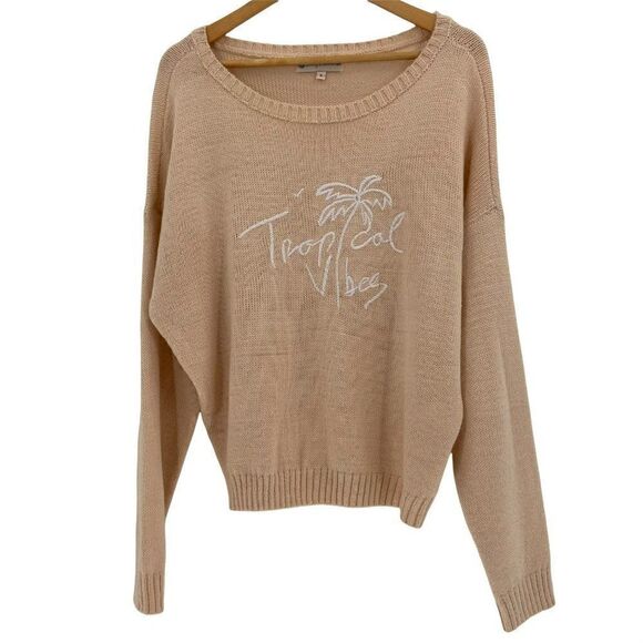 Beachly × Goldfish Kiss Tropical Vibes Embroidered Knit Sweater Pale Peach Small - Picture 1 of 11